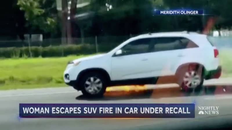 Driver unaware SUV is in flames going down the highway